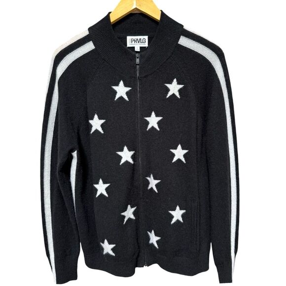PRVLDG Threads of Privilege Full Zip Cashmere Star Print Cardigan Jacket XL - Picture 1 of 15